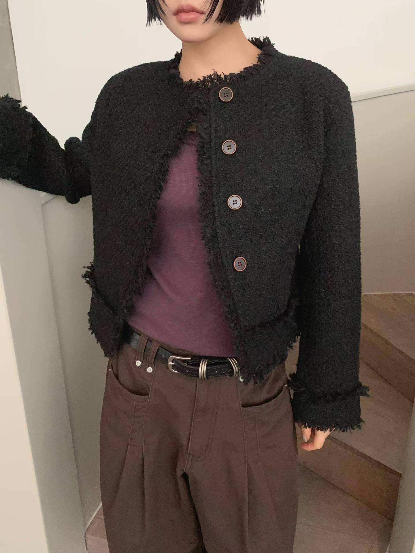 木紋扣毛尼小香外套